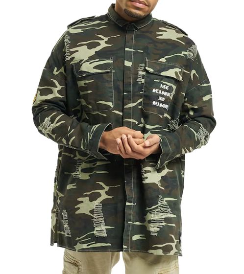 Sixth June men's long-sleeved shirt in camouflage look cotton shirt with buttons M2344VJA green/black/brown