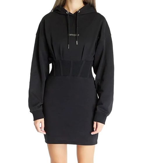 Sixth June Damen Kleid Pullover-Kleid Langarm-Kleid mit Kapuze Sweat-Kleid W33940KDR Schwarz