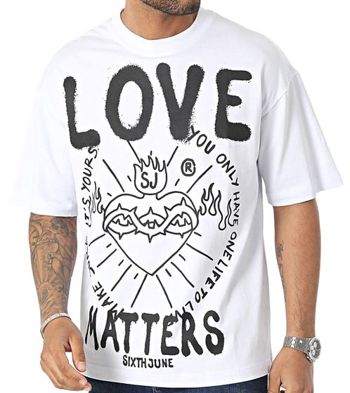 Sixth June men's cotton shirt with large front print T-shirt short-sleeved shirt M12434ETS white/black