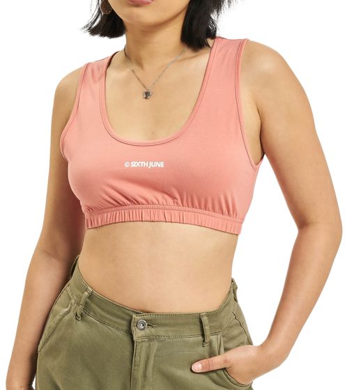 Sixth June Printed Logo Bra Damen BH mit elastischem Bund sportliches Top 32950 Lachs-Rosa