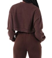 Sixth June Signature - Maglione corto da donna con grande ricamo Signature, scollo rotondo, 32557 marrone