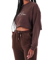 Sixth June Signature - Maglione corto da donna con grande ricamo Signature, scollo rotondo, 32557 marrone