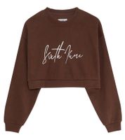 Sixth June Signature - Maglione corto da donna con grande ricamo Signature, scollo rotondo, 32557 marrone