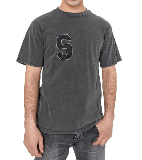 Sixth June Herren Baumwoll-Shirt mit großem "S" und Schriftzug Kurzarm-Shirt Rundhals-Shirt 22949 Grau