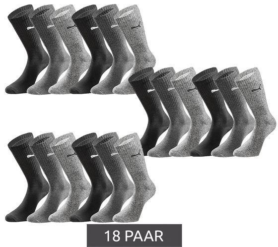 18 paires de chaussettes de sport PUMA avec zone du pied rembourrée, chaussettes de tennis, chaussettes respirantes, ceinture extra douce 701224759 002 Noir/Anthracite/Gris chiné