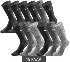 18 pairs of PUMA sports socks with padded foot area, tennis socks, breathable socks, extra soft cuff, 701224759 in black/anthracite/heather gray or black/anthracite
