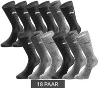 18 Paar PUMA Sport-Strümpfe mit gepolsterten Fußbereich Tennissocken atmungsaktive Socken extra weicher Bund 701224759 in Schwarz/Anthrazit/Grau meliert oder Schwarz/Anthrazit