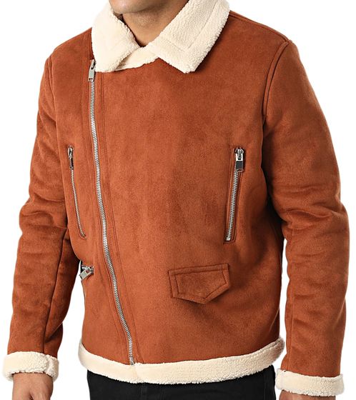 Sixth June men's lined autumn jacket with faux fur collar, transitional jacket M43039SOW light brown/beige