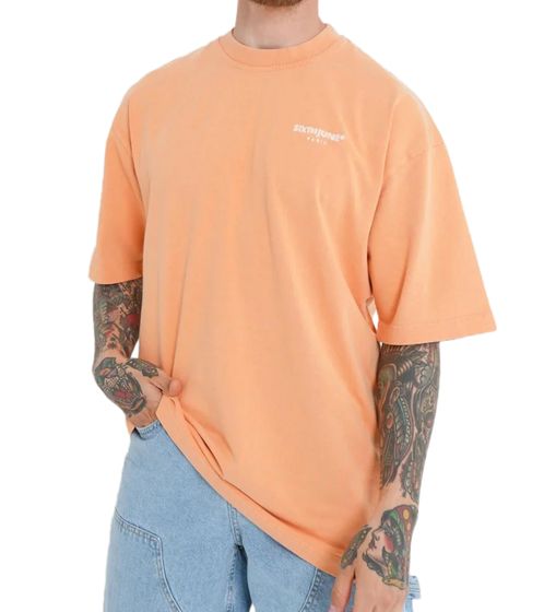 Sixth June Acid men's cotton shirt with logo embroidery, round neck, short sleeve shirt, T-shirt M23693ETS Orange