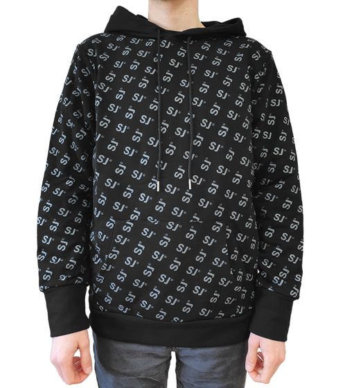 Sixth June Allover Printed Men's Hoodie with Allover Initials Print Cotton Pullover Hooded Sweater 22662 Black