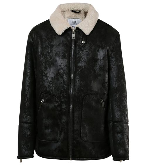 Sixth June men's transitional jacket made of faux sheepskin, spring jacket in an antique look 22267 black