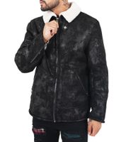 Veste de transition pour homme Sixth June en fausse peau de mouton Veste de printemps au look antique 22267 Noir