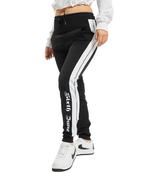 Sixth June women's jogging pants with logo print on the left leg, sports pants with contrasting stripes, fitness pants 32725 black