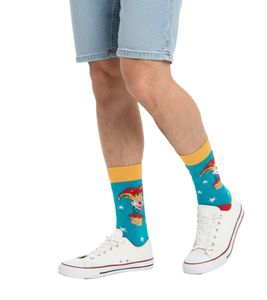 1 pair of Moustard Jack in the Box cotton socks, box devil design, striped long socks 20S-JACK red/yellow/blue