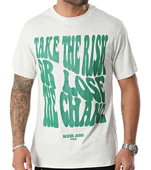 Sixth June Take the Risk Herren T-Shirt mit großem Front-Print Baumwoll-Shirt Rundhals-Shirt M25007PTS Hell-Grau