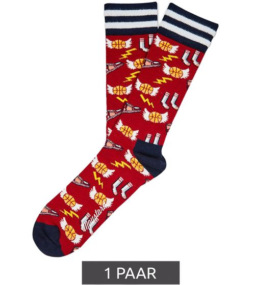 1 pairs of Moustard basketball cotton socks with basketball motifs, patterned long socks 17S-BASKET red/black/multi-colored