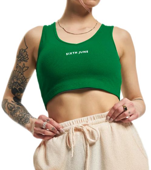 Sixth June Damen Baumwoll-Top geripptes Crop-Top Sommer-Top W33816KTO-GREE Grün