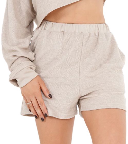 Sixth June Damen Frottee-Shorts mit Baumwollanteil Fitness-Shorts Freizeit-Jogger kurze Hose 33467 Beige