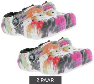 2 Paar crocs Classic Lined Tie-Dye Kinder Haus-Schuhe gefütterte Clogs mit Dual-Crocs-Comfort 206683-0C4 Bunt