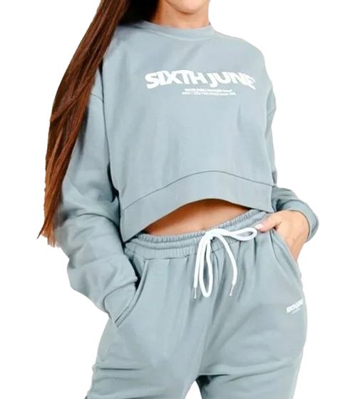 Sixth June Basic women's cropped sweater with logo print, round neck sweater 32643 mint green