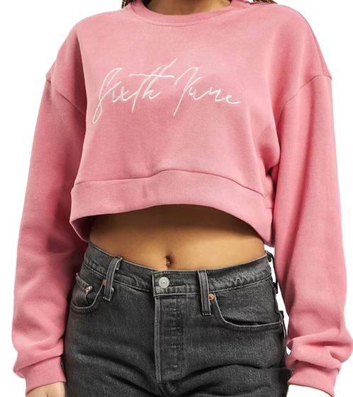 Sixth June Signature women's cropped sweater with large signature embroidery, round neck sweater 32557 pink