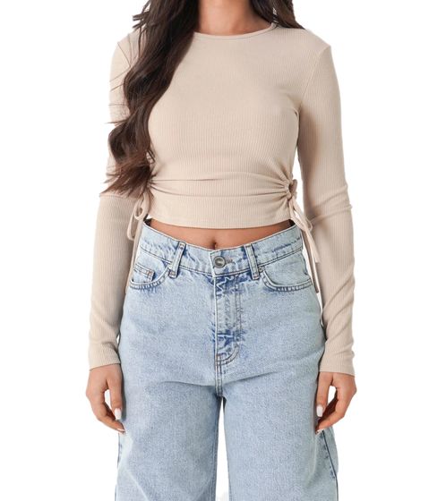 Sixth June women's crop top cropped pullover long-sleeved shirt sweater W33705KTO beige