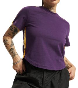 T-shirt col rond en coton à rayures colorées pour femme Sixth June W3136KTS Violet foncé/Blanc/Jaune