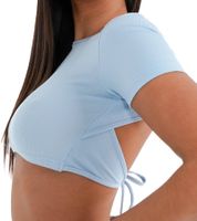 Chemise d'été côtelée à manches courtes et découpe au dos pour femme de Sixth June W33854KTO-L Bleu clair