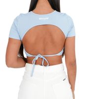 Chemise d'été côtelée à manches courtes et découpe au dos pour femme de Sixth June W33854KTO-L Bleu clair