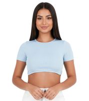 Sixth June Damen Crop-Top geripptes Sommer-Shirt mit Rückenausschnitt Kurzarm-Shirt W33854KTO-L Hellblau
