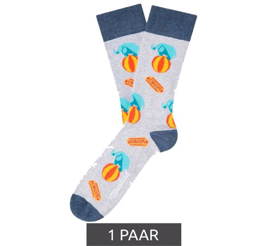 1 pair of Moustard Elephant Circus men's cotton socks with all-over print patterned long socks 20SELEPCIRC-M gray/blue