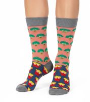 1 Paar Moustard Broccoli vs Fries Herren Baumwoll-Socken mit Pommes und Brokkoli Allover-Print gemusterte lange Strümpfe 18S-BROC Grau/Rosa/Gelb
