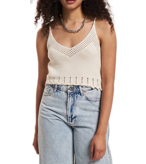 Sixth June Crochet Damen gehäkeltes Sommer-Top Crop-Top ärmelloses Shirt W33897KTO Beige