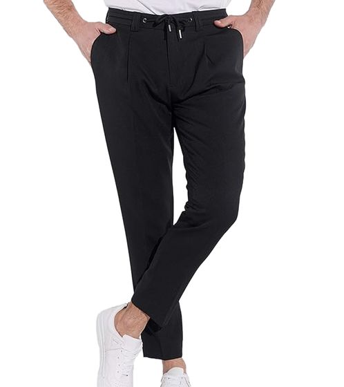 steffen klein Herren Business-Hose Jogg Pants Bundfalten und Kordelzug 901719 Schwarz