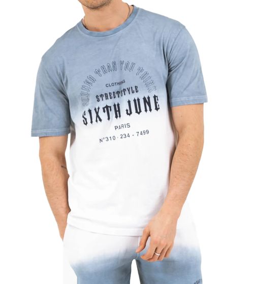 Sixth June Sooner Than You Think Herren Baumwoll-Shirt mit Farbverlauf Rundhals-Shirt T-Shirt Kurzarm-Shirt 22184 Blau/Weiß