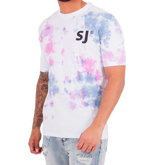 Sixth June Batik Printed Herren T-Shirt Tie-Dye Shirt Print mit Logo Baumwoll-Shirt Rundhals-Shirt 22178 Weiß