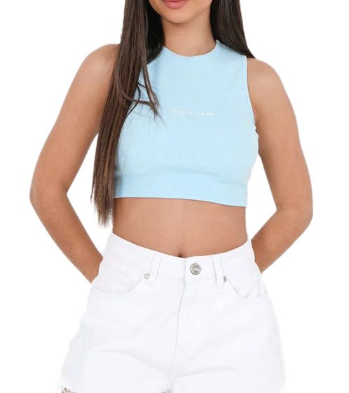 Sixth June women's cotton top, ribbed crop top, summer top W4267KTO light blue