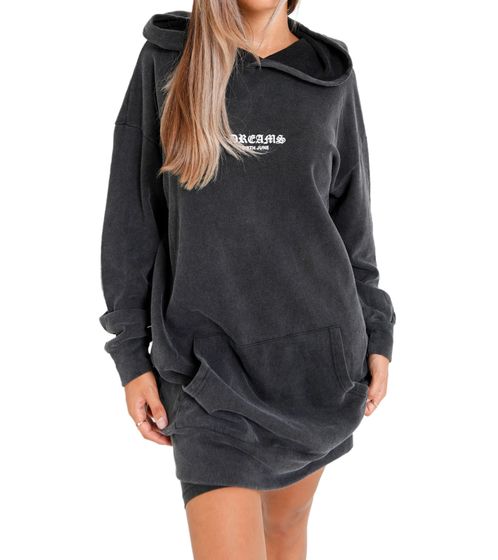 Sixth June Dreams Print Damen Oversized Sweat-Kleid mit großem Dreams-Print Pullover-Kleid mit Kapuze Langarm-Kleid 33632 Dunkel-Grau