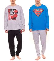 Pijama de Superman, Star Wars o Spiderman de DC Comics, Marvel o Disney con logotipo grande en el pecho en azul/gris/negro