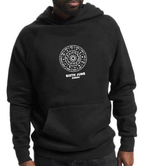 Sixth June Zodiac men's hooded sweater with cotton content Sweat sweater with zodiac circle print Long-sleeved hoodie M22629VSW Black