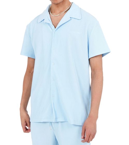 Sixth June Plisse Herren Falten-Hemd im plissiertem Design Kurzarm-Hemd M23696CSH Hell-Blau