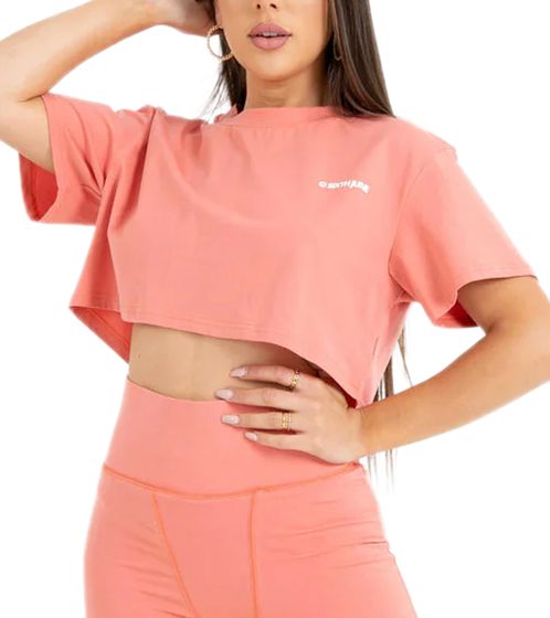 Sixth June Damen Baumwoll-Shirt Crop-Top kurzes Sommer-Shirt Kurzarm-Shirt 33053 Rosa