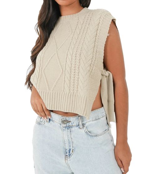 Sixth June Damen Sommer-Top Crop-Top mit gedrehten Schnüren Strick-Shirt W12609KKN Beige