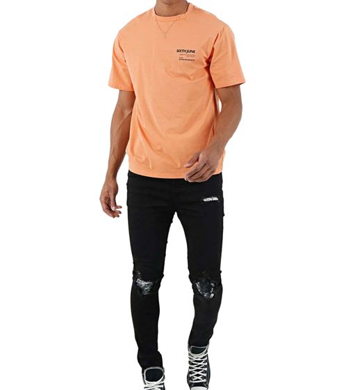 Sixth June Barcode men's cotton shirt, short-sleeved shirt, fashionable T-shirt, round-neck shirt 22310 Orange