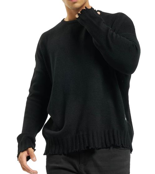 Sixth June men's knitted sweater, everyday sweater with fringes, round neck sweater M3041IKN black