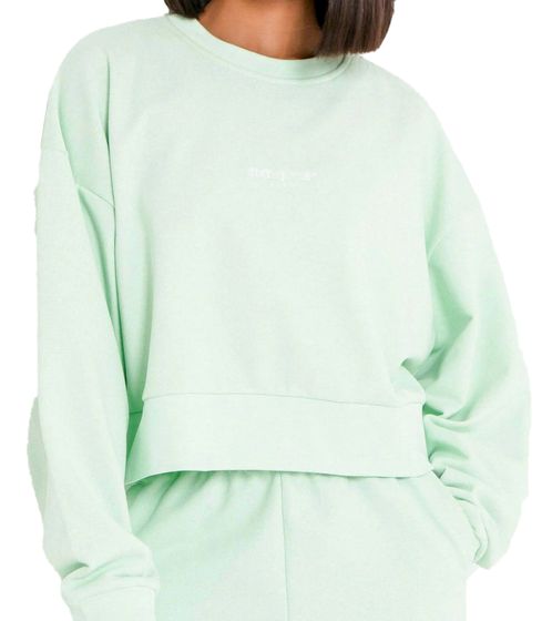 Sixth June women's crop sweater with Sixth June embroidery, round neck sweater, long-sleeved shirt W33810ESW mint green