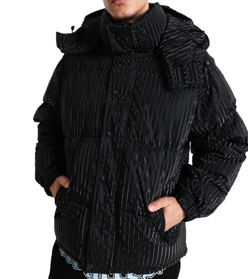 Sixth June Men's Oversized Puffer Jacket Winter Jacket Shiny Outdoor Jacket with Wavy Quilted Fabric M23360MOW Black