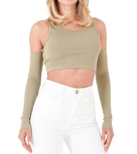 Haut court côtelé pour femme Sixth June Pull court avec manches amovibles Chemise à manches longues W34131KTO Vert Haut court côtelé pour femme Sixth June Pull court avec manches amovibles Chemise à manches longues W34131KTO Vert