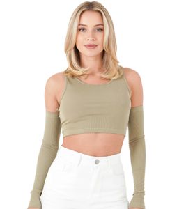 Sixth June - Maglione corto a coste da donna con maniche staccabili, camicia a maniche lunghe, W34131KTO, verde