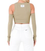 Haut court côtelé pour femme Sixth June Pull court avec manches amovibles Chemise à manches longues W34131KTO Vert